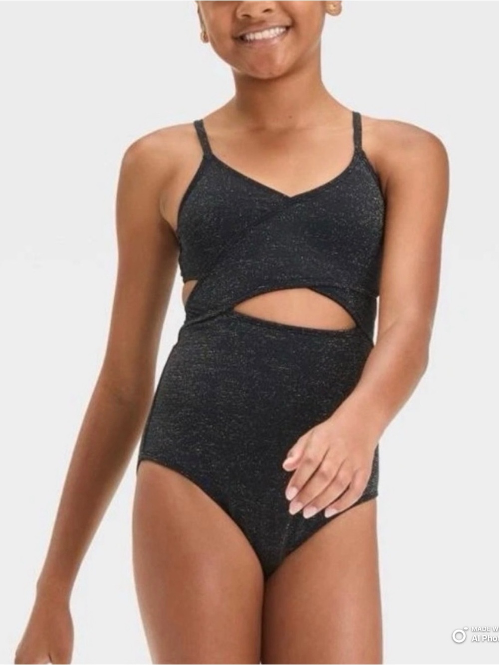 Art Class Black & Gold Cutout One Piece Swimsuit Girls Size XS NWT